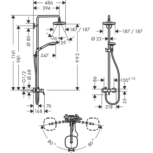 Душевая система hansgrohe Croma Select E со смесителем 180 27258400 Душевая система hansgrohe Croma Select E со смесителем 180 27258400