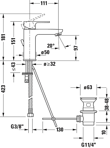 Смеситель для раковины Duravit B.3 B31010001010 Смеситель для раковины Duravit B.3 B31010001010