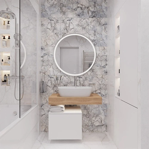 Комплект мебели STWORKI Ольборг 80 столешница дуб французский, без отверстий, с тумбой 50, с раковин 536060 Комплект мебели STWORKI Ольборг 80 столешница дуб французский, без отверстий, с тумбой 50, с раковин 536060