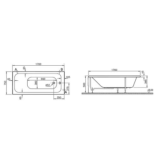 Акриловая ванна Vitra Optimum Neo 170x75 64570001000 Акриловая ванна Vitra Optimum Neo 170x75 64570001000