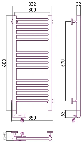 Полотенцесушитель электрический Сунержа Богема 2.0 прямая 800х300 МЭМ левый 31-5204-8030 Матовый чер Полотенцесушитель электрический Сунержа Богема 2.0 прямая 800х300 МЭМ левый 31-5204-8030 Матовый чер