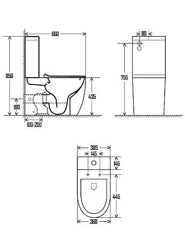 Чаша напольного унитаза AQUAme Rimless AQM1002 c сиденьем SoftClose, горизонтальный выпуск 660x360x4 Чаша напольного унитаза AQUAme Rimless AQM1002 c сиденьем SoftClose, горизонтальный выпуск 660x360x4