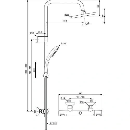Душевая система Ideal Standard CERATHERM T25 с термостатическим смесителем для душа A7701AA Душевая система Ideal Standard CERATHERM T25 с термостатическим смесителем для душа A7701AA