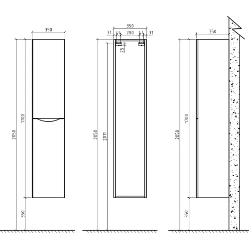 Шкаф-пенал BelBagno Ancona-N ANCONA-N-1700-2A-SC-WO-R светлое дерево 350x350 мм Шкаф-пенал BelBagno Ancona-N ANCONA-N-1700-2A-SC-WO-R светлое дерево 350x350 мм