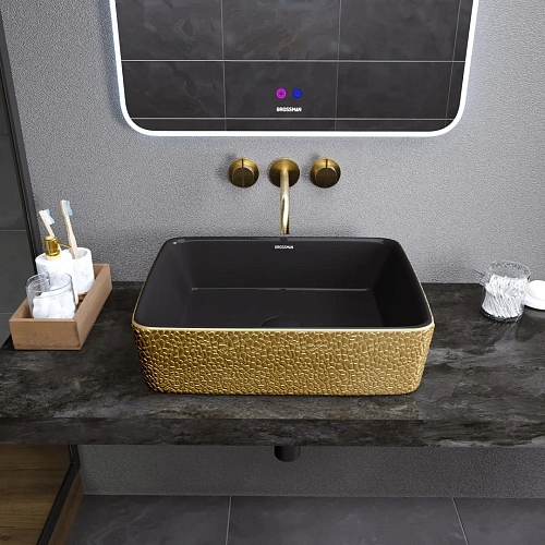 Раковина GROSSMAN Color GR-3016GBL (480x370x130) золото черная внутри Раковина GROSSMAN Color GR-3016GBL (480x370x130) золото черная внутри