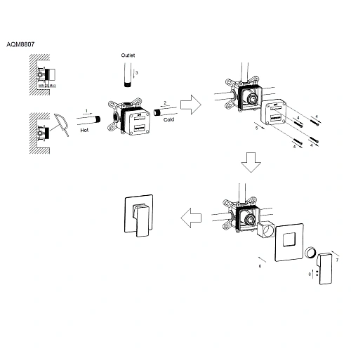 Смеситель для душа AQUAme Savona AQM8807MB встраиваемый, черный матовый Смеситель для душа AQUAme Savona AQM8807MB встраиваемый, черный матовый