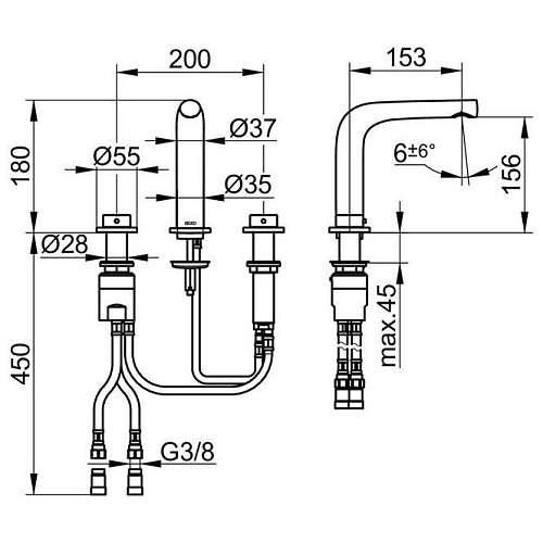 Смеситель для раковины Keuco Edition 400 51515010000 на 3 отверстия 150 Смеситель для раковины Keuco Edition 400 51515010000 на 3 отверстия 150