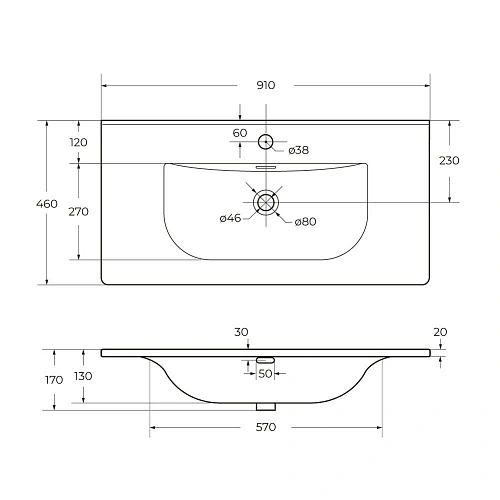 Раковина BelBagno BB-8099-90 910x460 Раковина BelBagno BB-8099-90 910x460