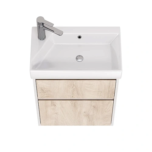 Тумба под раковину DREJA SLIM, 55 см, подвесная/напольная, 2 ящика, белый глянец / дуб кантри 99.050 99.0500 Тумба под раковину DREJA SLIM, 55 см, подвесная/напольная, 2 ящика, белый глянец / дуб кантри 99.050 99.0500