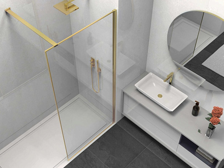 Душевая перегородка Vincea Walk-In VSW-1HS800CLG, 800x2000, брашированное золото, стекло прозрачное