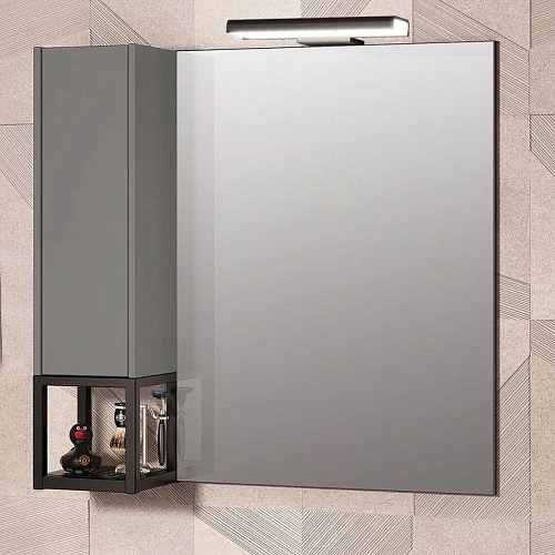 Зеркальный шкаф Opadiris Треви 80 со светильником серый/матовый антрацит(петли слева) trevi-80-l Зеркальный шкаф Opadiris Треви 80 со светильником серый/матовый антрацит(петли слева) trevi-80-l