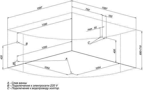 Акриловая ванна Aquanet Santiago 160x160 (каркас + смеситель Grohe BauEdge 2511700A) 00204034 + 00169186 + 00240613 Акриловая ванна Aquanet Santiago 160x160 (каркас + смеситель Grohe BauEdge 2511700A) 00204034 + 00169186 + 00240613