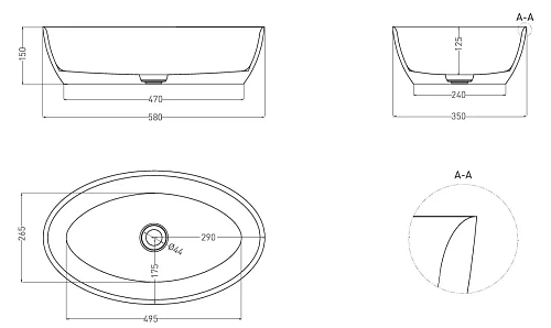 Раковина Salini ALDA 01 110621M 580x350 накладная S-Stone Раковина Salini ALDA 01 110621M 580x350 накладная S-Stone
