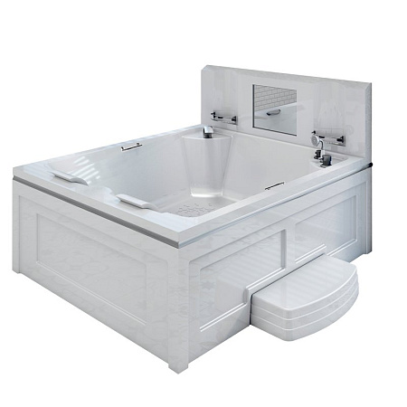 Мини бассейн Radomir Римини Silver 1-30-0-0-0-047Б белый, 1900х1500, рама-подставка, слив-перелив хром