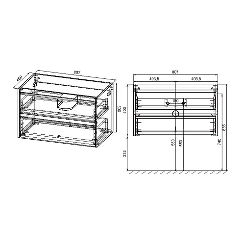 Тумба под раковину Vincea Gio 800 подвесная, 2 выкатных ящика soft-close, N.Oak VMC-2G800NO Тумба под раковину Vincea Gio 800 подвесная, 2 выкатных ящика soft-close, N.Oak VMC-2G800NO
