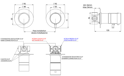 Смеситель для душа Remer X Style XT96D3NO термостатический, черный матовый Смеситель для душа Remer X Style XT96D3NO термостатический, черный матовый