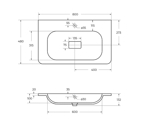 Раковина CEZARES CZR-800/480-LV-MR-NV белый матовый 800x480 искусственный камень Раковина CEZARES CZR-800/480-LV-MR-NV белый матовый 800x480 искусственный камень