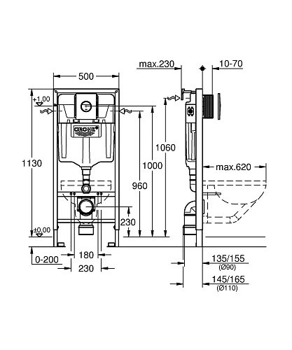 Инсталляция для унитаза GROHE Rapid SL (38860000) 3 в 1, с накладной панелью Nova Cosmopolitan, хром Инсталляция для унитаза GROHE Rapid SL (38860000) 3 в 1, с накладной панелью Nova Cosmopolitan, хром