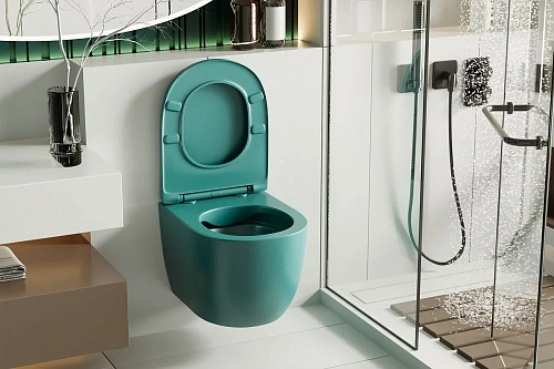 Унитаз подвесной ABBER Bequem AC1101MBG темно-зеленый матовый, безободковый с крышкой микролифт Унитаз подвесной ABBER Bequem AC1101MBG темно-зеленый матовый, безободковый с крышкой микролифт