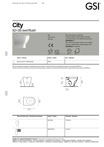 Унитаз приставной GSI CITY PRO безободковый Swirlflush белый (911011) без сиденья Унитаз приставной GSI CITY PRO безободковый Swirlflush белый (911011) без сиденья