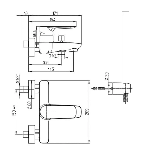 Душевой гарнитур Paini Pescara PSCR121 Душевой гарнитур Paini Pescara PSCR121