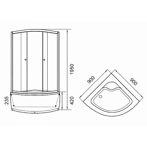 Душевой уголок Parly ZF90 с поддоном Душевой уголок Parly ZF90 с поддоном