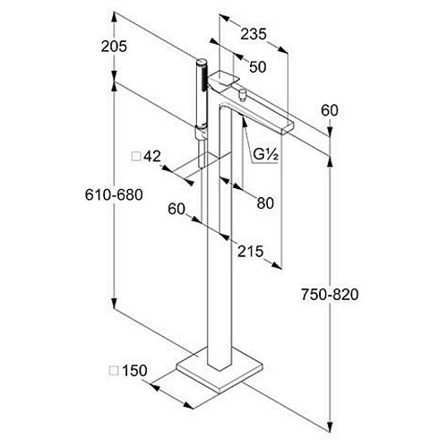 Смеситель для ванны Kludi DECUS 54590N275 оружейная сталь Смеситель для ванны Kludi DECUS 54590N275 оружейная сталь