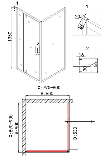 Душевой уголок Niagara Nova NG-43-9AG-A80G (90x80x195) прямоугольная, дверь распашная Душевой уголок Niagara Nova NG-43-9AG-A80G (90x80x195) прямоугольная, дверь распашная