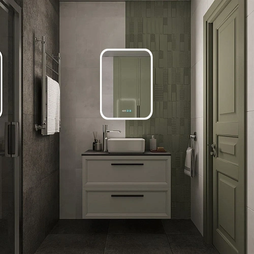 Зеркальный шкаф STWORKI Алта 60 см, с LED подсветкой и часами, смарт, прямоугольное, сенсорное управ 551041 Зеркальный шкаф STWORKI Алта 60 см, с LED подсветкой и часами, смарт, прямоугольное, сенсорное управ 551041