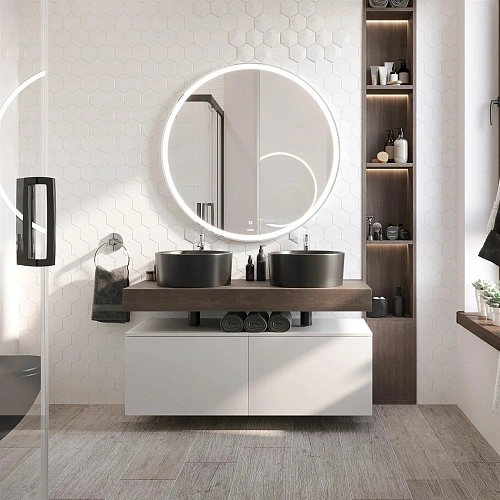 Комплект мебели STWORKI Ольборг 120 столешница дуб карпентер, без отверстий, 2 тумбы 60 + 2 раковины 483398 Комплект мебели STWORKI Ольборг 120 столешница дуб карпентер, без отверстий, 2 тумбы 60 + 2 раковины 483398