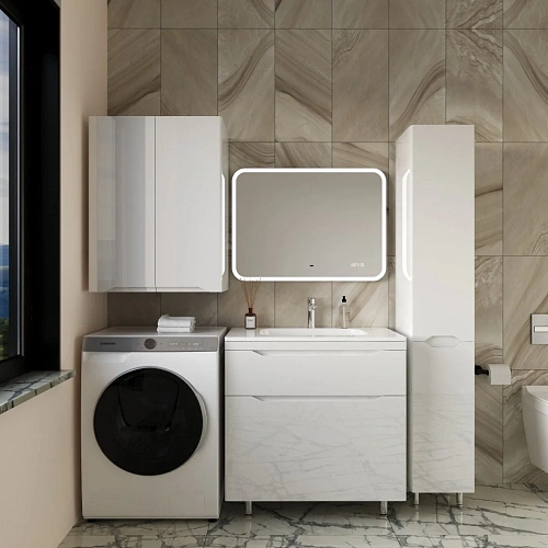 Тумба под раковину Style Line Марелла 80 Люкс антискрейтч белый глянец, PLUS напольная СС-00002402 Тумба под раковину Style Line Марелла 80 Люкс антискрейтч белый глянец, PLUS напольная СС-00002402