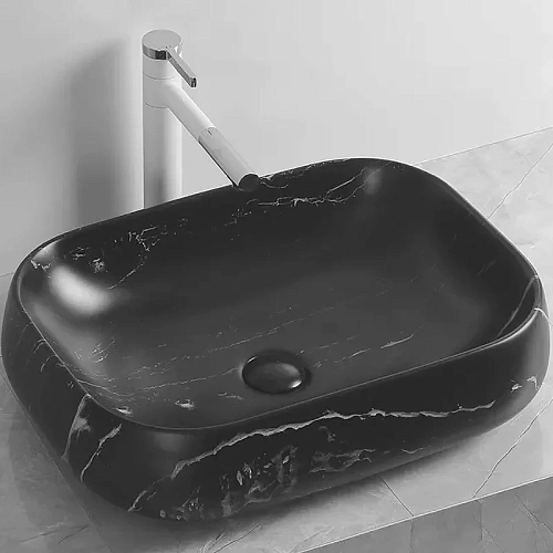 Раковина Ceruttispa CR0086 MMB2 565х400х145 накладная, мрамор матовый черный, прямоугольная Раковина Ceruttispa CR0086 MMB2 565х400х145 накладная, мрамор матовый черный, прямоугольная