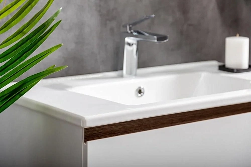 Тумба под раковину Boheme CAPOLDA 85 белая + ручка дерево 849-085-WW Тумба под раковину Boheme CAPOLDA 85 белая + ручка дерево 849-085-WW