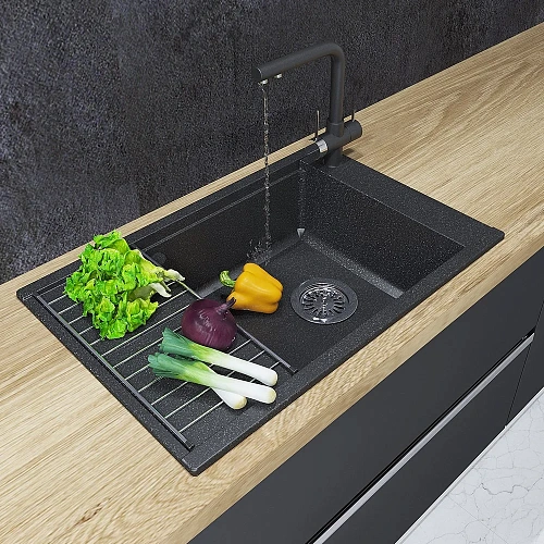 Кухонная мойка Aquaton Делия 78 1A715132DE210 из литого мрамора, прямоугольная, с крылом графит Кухонная мойка Aquaton Делия 78 1A715132DE210 из литого мрамора, прямоугольная, с крылом графит