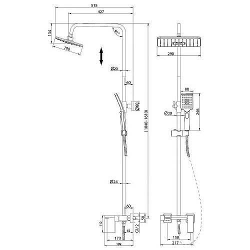 Душевая система GROSSMAN Style 500.K35.05.100 хром глянцевый Душевая система GROSSMAN Style 500.K35.05.100 хром глянцевый