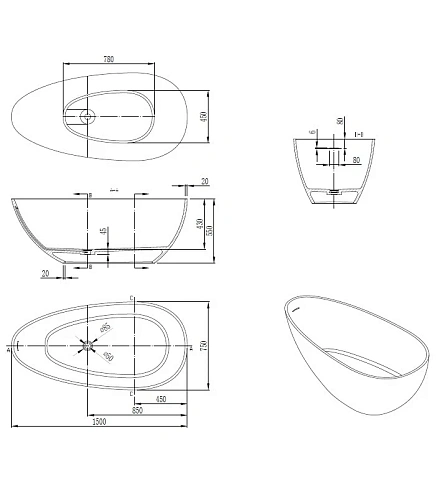 Ванна отдельностоящая NTBagno NT312 1500 из искусственного камня Ванна отдельностоящая NTBagno NT312 1500 из искусственного камня
