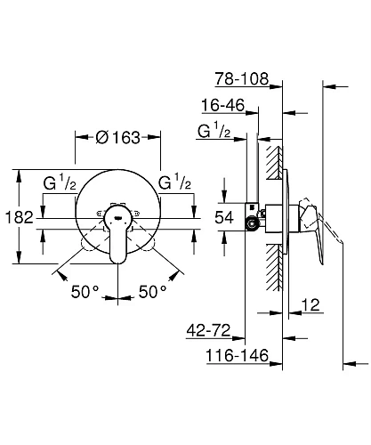 Смеситель для душа GROHE StartEdge (внешняя и встраиваемая части), хром (29082000) Смеситель для душа GROHE StartEdge (внешняя и встраиваемая части), хром (29082000)