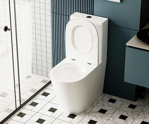 Унитаз напольный ABBER Bequem AC1112TMW компакт белый матовый, безободковый, смыв торнадо с крышкой микролифт Унитаз напольный ABBER Bequem AC1112TMW компакт белый матовый, безободковый, смыв торнадо с крышкой микролифт