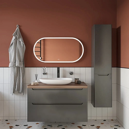 Тумба с раковиной STWORKI Берген 100 серая с темной столешницей, Bocchi Etna 1114-001-0125 568121 Тумба с раковиной STWORKI Берген 100 серая с темной столешницей, Bocchi Etna 1114-001-0125 568121