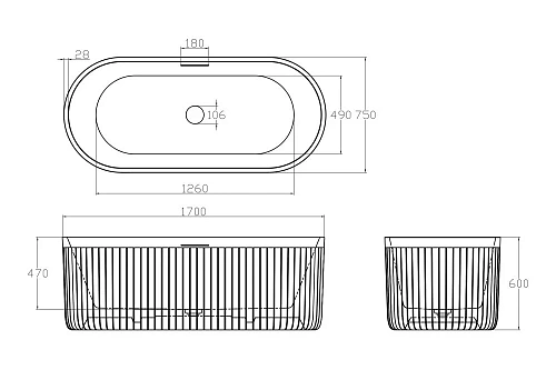 Ванна отдельностоящая ABBER AM9925 170x75 универсальная, белая матовая, искусственный камень Ванна отдельностоящая ABBER AM9925 170x75 универсальная, белая матовая, искусственный камень