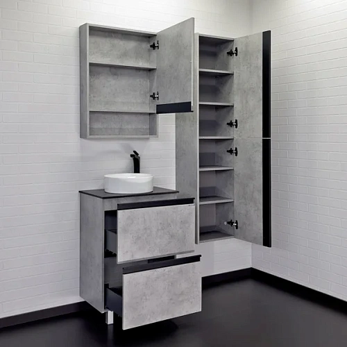 Тумба с раковиной Comforty Эдинбург-60Н 00-00004767 бетон светлый с черной столешницей и раковиной Comforty 9111 Тумба с раковиной Comforty Эдинбург-60Н 00-00004767 бетон светлый с черной столешницей и раковиной Comforty 9111