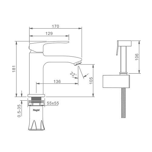 Смеситель для раковины Raglo R01.12 с гигиеническим душем, хром Смеситель для раковины Raglo R01.12 с гигиеническим душем, хром