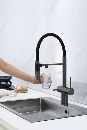 Смеситель для кухни Paulmark Gravity вороненая сталь Gr213888-GM Смеситель для кухни Paulmark Gravity вороненая сталь Gr213888-GM