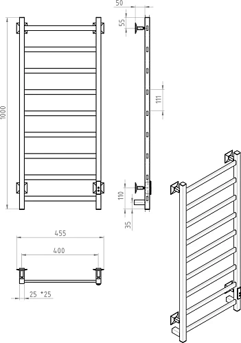 Полотенцесушитель электрический EWRIKA Пенелопа КВ7 100х40, белый 551609 Полотенцесушитель электрический EWRIKA Пенелопа КВ7 100х40, белый 551609