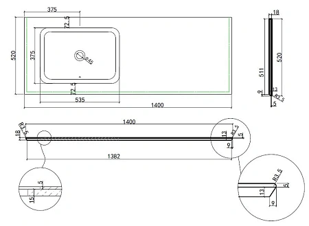 Раковина Vincea VWTB-4LX140VB-L из натурального мрамора, левая, черный Версаче Раковина Vincea VWTB-4LX140VB-L из натурального мрамора, левая, черный Версаче