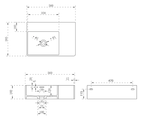 Раковина ABBER Stein AS2644 L подвесная, белая матовая Раковина ABBER Stein AS2644 L подвесная, белая матовая