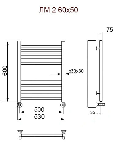 Полотенцесушитель водяной Ника MODERN ЛМ-2 60/50 с вентилями (комплект люкс) Полотенцесушитель водяной Ника MODERN ЛМ-2 60/50 с вентилями (комплект люкс)