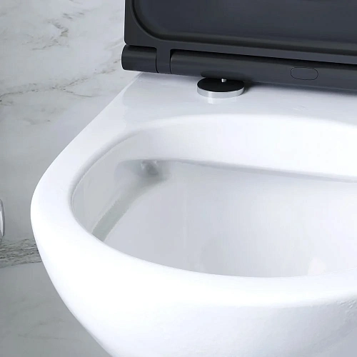 Унитаз подвесной AM.PM Gem C901700SCmb безободковый, черным матовым сиденьем микролифт Унитаз подвесной AM.PM Gem C901700SCmb безободковый, черным матовым сиденьем микролифт