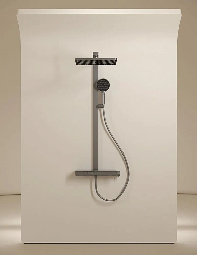 Душевая система Sancos Vos SC6100GG с термостатом, изливом, полкой, шлангом 1,5 м, верхним и ручным душем, вороненая сталь Душевая система Sancos Vos SC6100GG с термостатом, изливом, полкой, шлангом 1,5 м, верхним и ручным душем, вороненая сталь