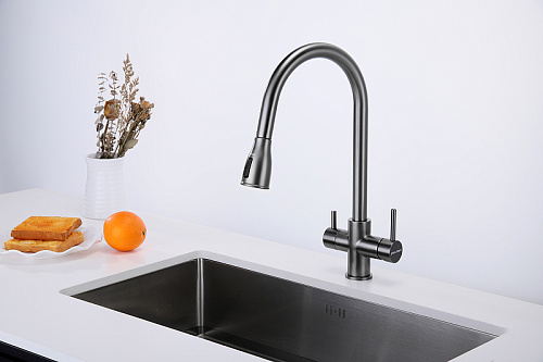 Смеситель для кухни Paulmark Lange вороненая сталь La214212-GM Смеситель для кухни Paulmark Lange вороненая сталь La214212-GM